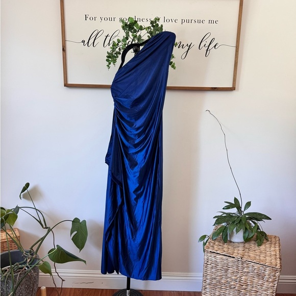 One Shoulder Sleeveless Dress Ruched Ruffle Maxi Dress Split Long Party Dress - Picture 8 of 9